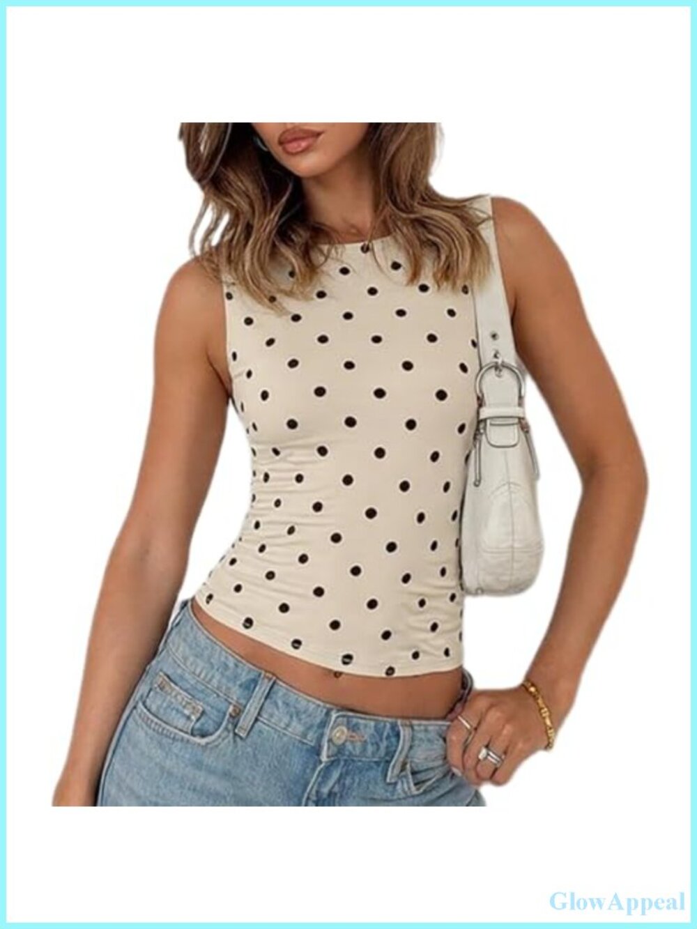 Polka Dot Sleeveless Crop Camisole Slim Fit Crew Neck Y2K Vintage Top